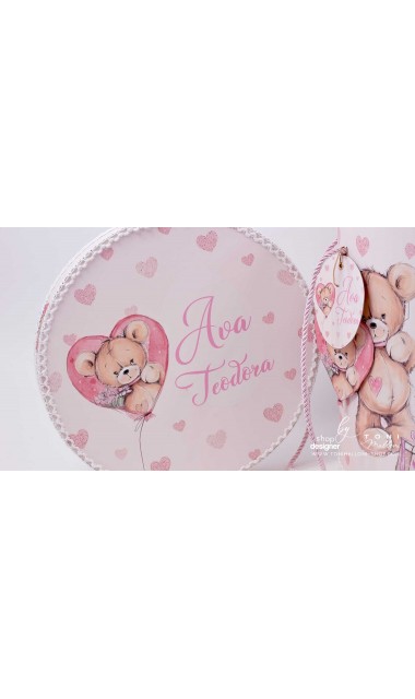 Trusou de botez cu ursuleti roz si inimioare Teddy Bear Pink Hearts 10